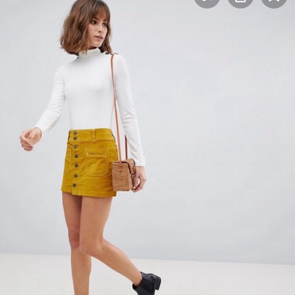 Free People Corduroy Mini Skirt - Yellow